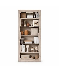 homfan 6-Tier Tall Wood Bookshelf with Scalloped Wavy Edges, Freestanding Display Shelf for Living Room, Office