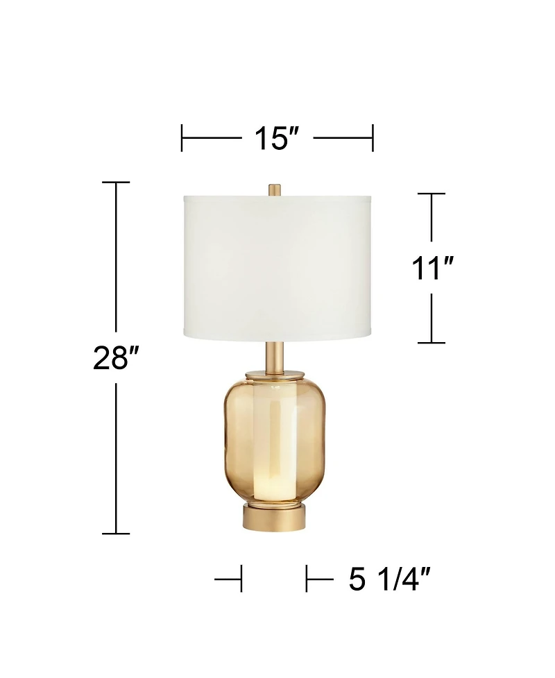 Possini Euro Design Sophia Modern Table Lamps 28" Tall Set of 2 Champagne Glass with Led Nightlight Drum Shade for Bedroom Living Room Home