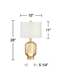 Possini Euro Design Sophia Modern Table Lamps 28" Tall Set of 2 Champagne Glass with Led Nightlight Drum Shade for Bedroom Living Room Home