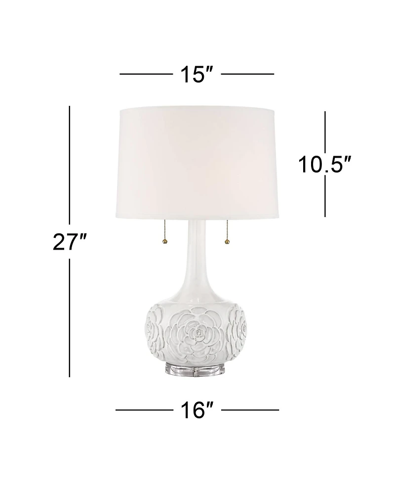 Possini Euro Design Natalia 27" Tall Modern Luxe Table Lamps Set of 2 Pull Chain Floral Ceramic Living Room Bedroom