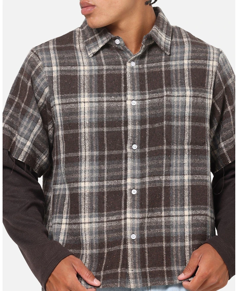 Saint Morta Men's Plaid Layered Long Sleeve Button Up Shirt