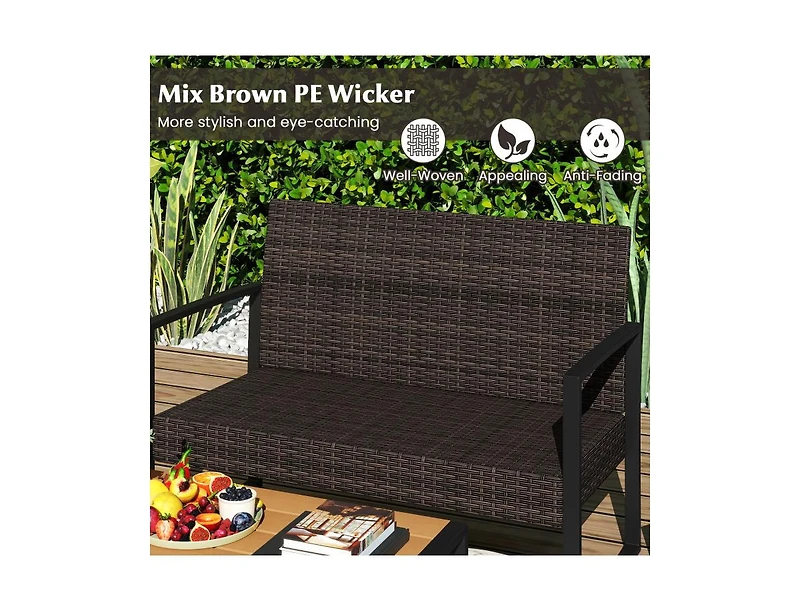 Boyel Living Patio Furniture Set Outdoor Rattan Conversation Set with Cushioned Chairs and Wood Plastic Coffee Table