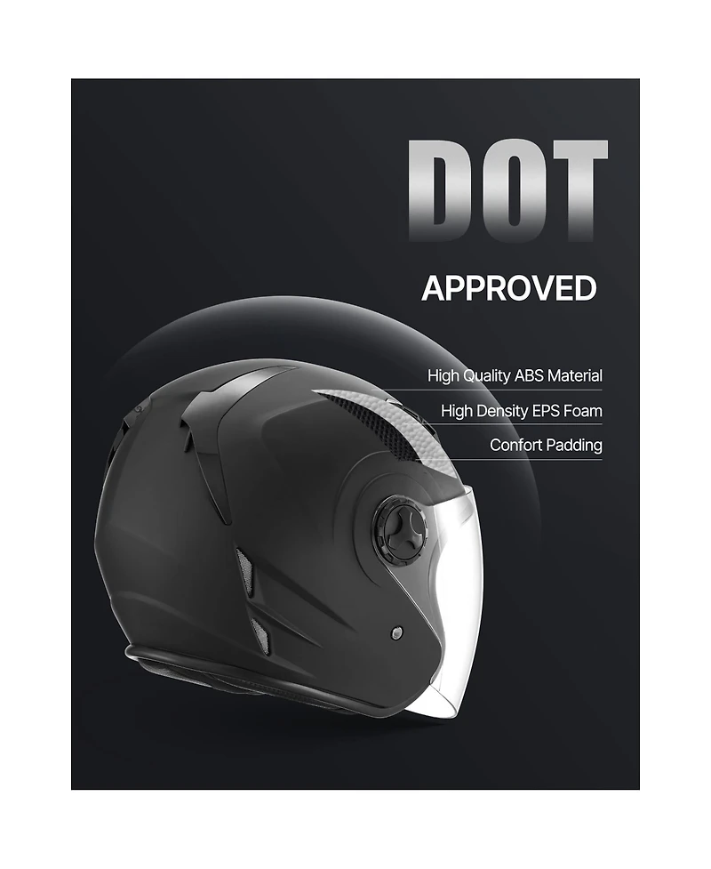 Hongge Dot Approved 3/4 Open Face Motorcycle Helmet with Clear Visor