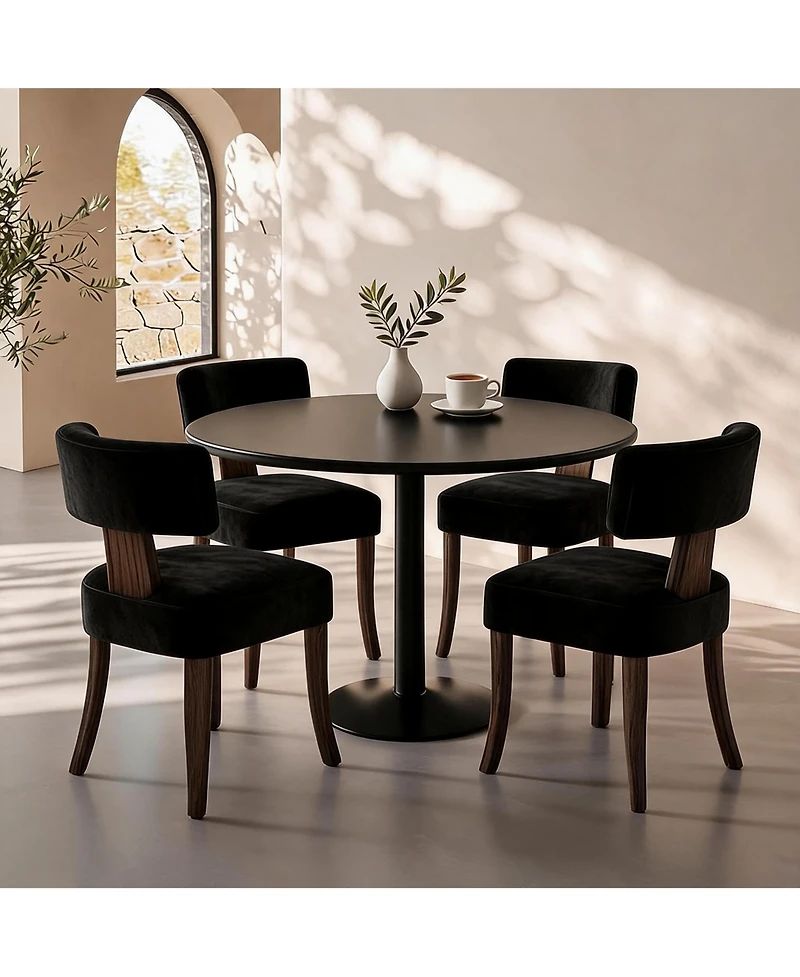 homfan Dining Chairs Set of 6 Mid-Century Modern Curved Backrest Chenille Upholstered Seat Hardwood Frame Wooden Legs Armless Kitchen Side