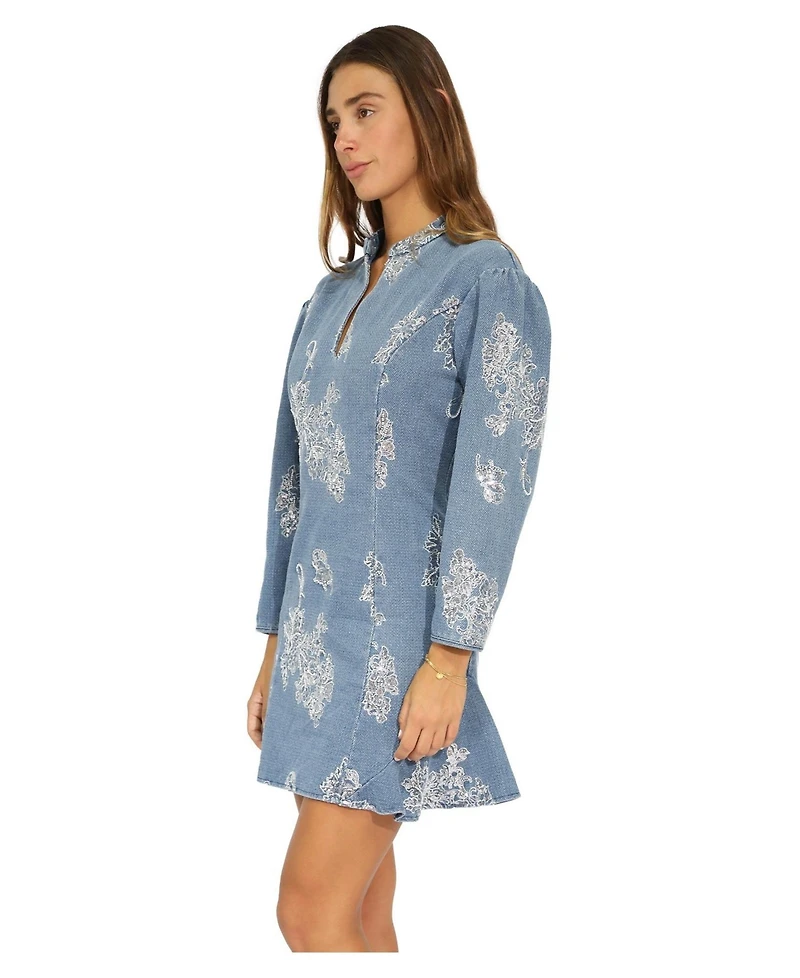 Belle & Bloom Women's Heart You Long-Sleeve Beaded Floral-Print Mini Dress