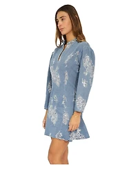 Belle & Bloom Women's Heart You Long-Sleeve Beaded Floral-Print Mini Dress