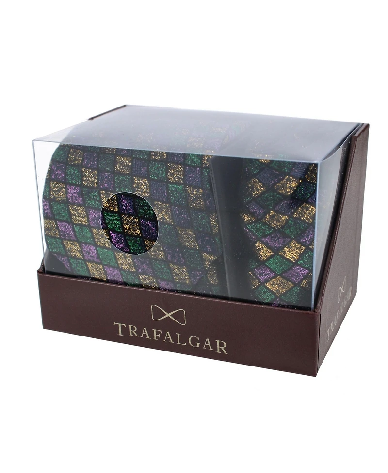 Trafalgar Men's Carnival Diamond Necktie and Pocket Square Bundle