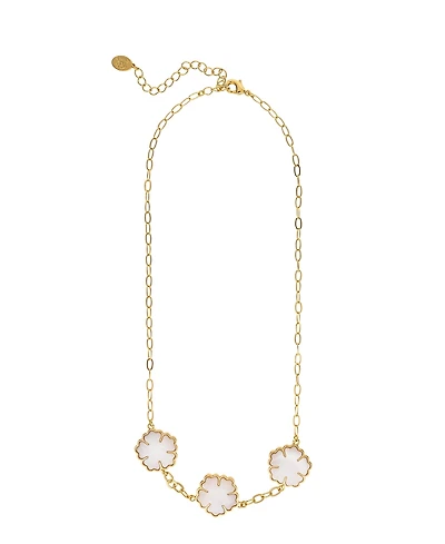 Rivka Friedman 18K Gold Plated Mother of Pearl Flower Station Necklace