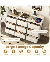 Sugift Storage Organizer with Led Lights 9 Fabric Drawers and Charging Station for Bedroom