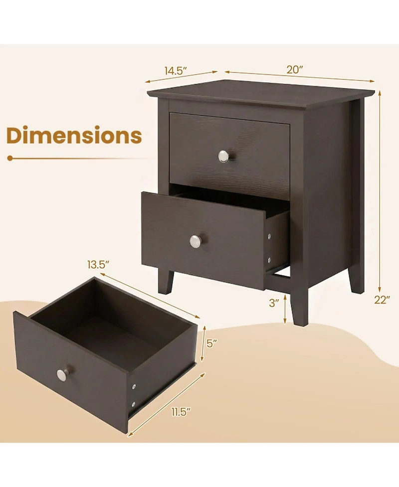 Sugift Modern 2-Drawer Nightstand for Small Spaces