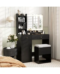 Sugift Vanity Dressing Table and Chair Set with Mirror and 3-Color Adjustable Lights