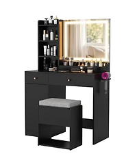 Sugift Vanity Dressing Table and Chair Set with Mirror and 3-Color Adjustable Lights