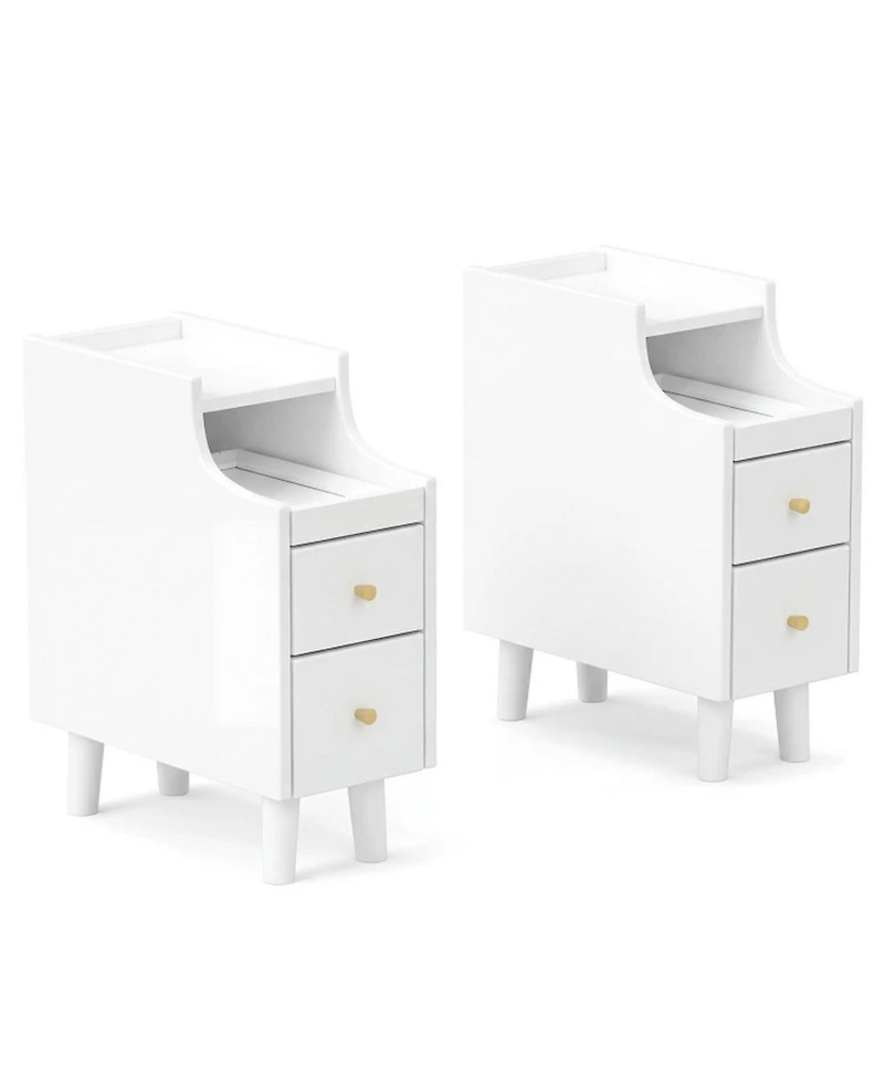 Sugift Set of 2 Solid Wood Night Side Tables with Pull-out Tray and 2 Storage Drawers