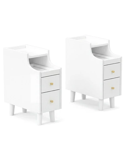 Sugift Set of 2 Solid Wood Night Side Tables with Pull-out Tray and 2 Storage Drawers
