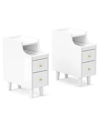 Sugift Set of 2 Solid Wood Night Side Tables with Pull-out Tray and 2 Storage Drawers