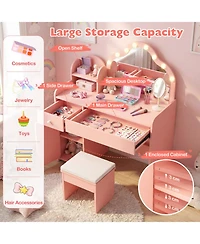 Sugift Kids Vanity Desk with Mirror and Lights Princess Pretend Play Dressing Table
