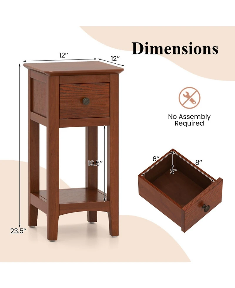 Sugift 3-Tier Nightstand with Drawer and Open Storage Shelf