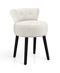 Sugift Velvet Vanity Chair Upholstered Stool with Tufted Low Back and Solid Wood Legs