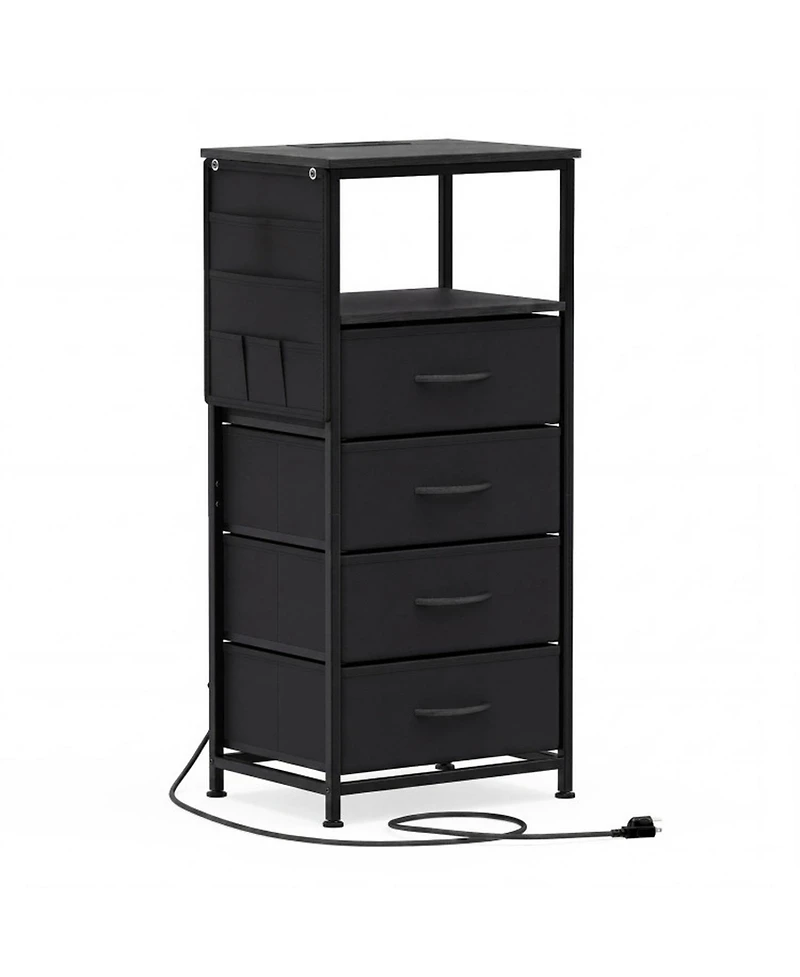 Sugift 34in Modern Nightstand with Charging Station 4 Drawer Bedside Table