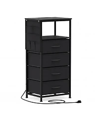 Sugift 34in Modern Nightstand with Charging Station 4 Drawer Bedside Table