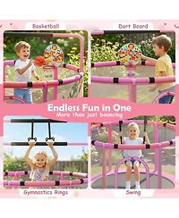 Hongge 60-Inch 6-in-1 Toddler Trampoline with Gymnastics Bar and Swing, Gymnastics Bar Rated to 120 lbs, Ages 3+