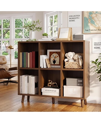 homfan Cube Bookshelf Organizer, Freestanding Open Bookcase with Leg Base, Modern Storage Shelf for Home Office Living Room Bedroom