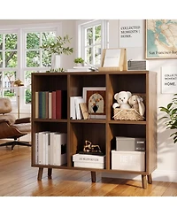 homfan Cube Bookshelf Organizer, Freestanding Open Bookcase with Leg Base, Modern Storage Shelf for Home Office Living Room Bedroom