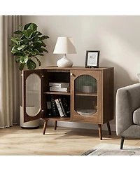 homfan Sleek 2-Door Sideboard Storage Cabinet, Laminated Wood, Fluted Glass Doors, Multifunctional Display Buffet for Living Room, Bedroom, Entryway