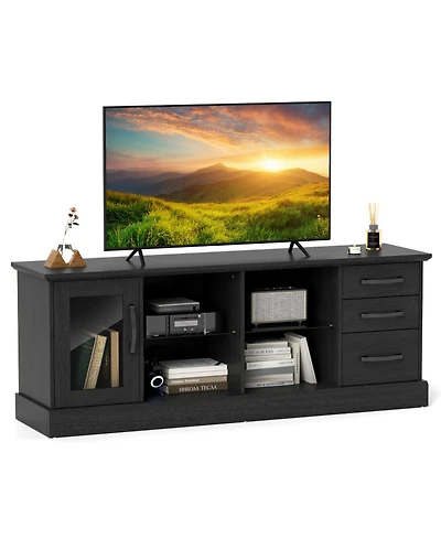 Sugift 63 in Media Console Table with 3 Drawers and 2 Glass Shelves