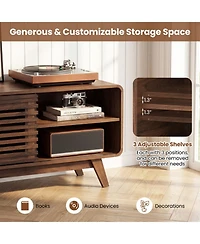 Sugift Mid Century Modern Entertainment Center with Grille-Style Sliding Doors for Living Room