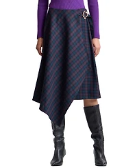 Avec Les Filles Women's Plaid Asymmetrical Wrap Midi Skirt