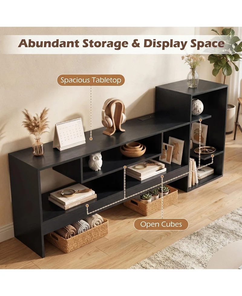 Sugift Cube Tv Stand for 55 in Tv with Power Outlets and Open Storage Shelves