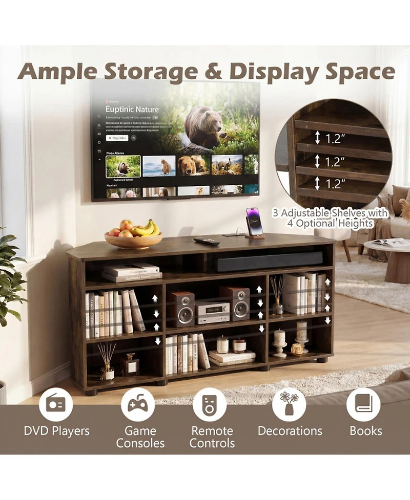 Sugift Corner Tv Stand for TVs up to 55 in with Charging Station and Space-Saving Design