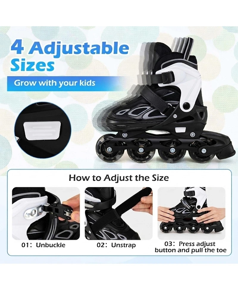 Sugift 4 Sizes Adjustable Roller Skates with Light-Up Wheels for Youth