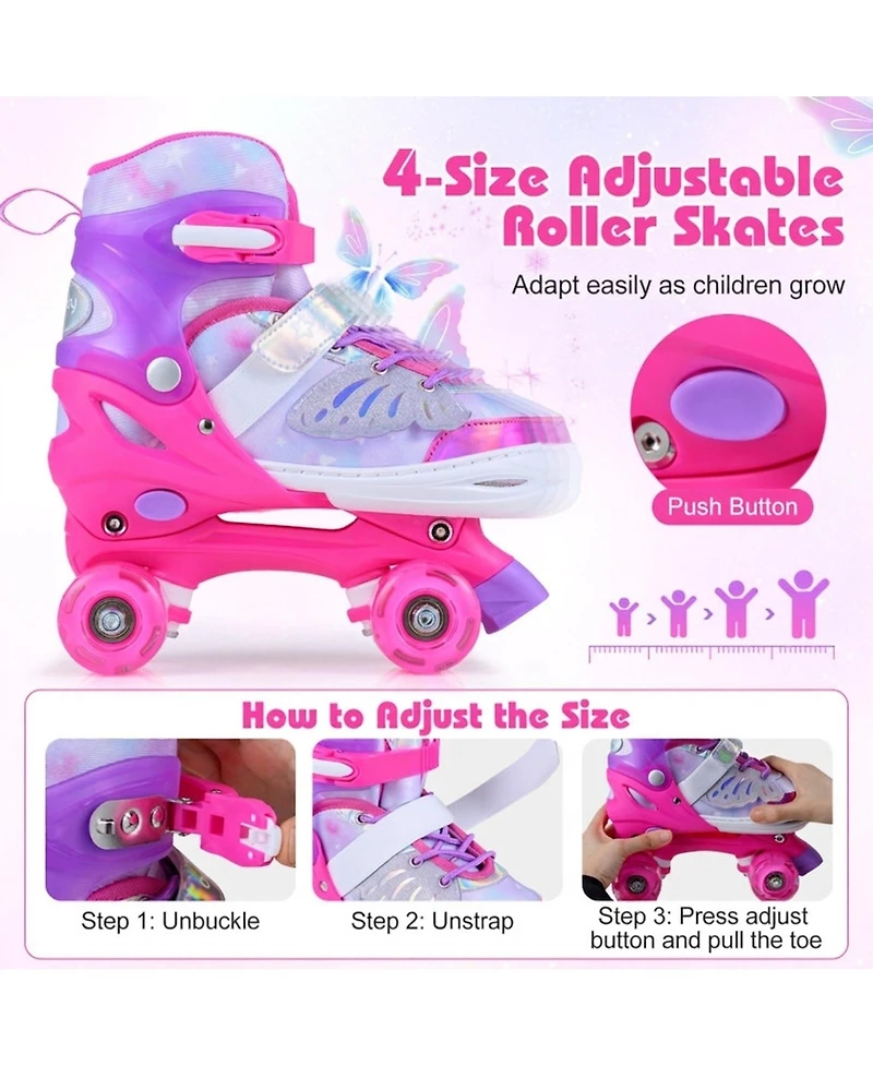Sugift Kids Roller Skates for Toddlers Ages 7-9 with 4 Light Up Wheels