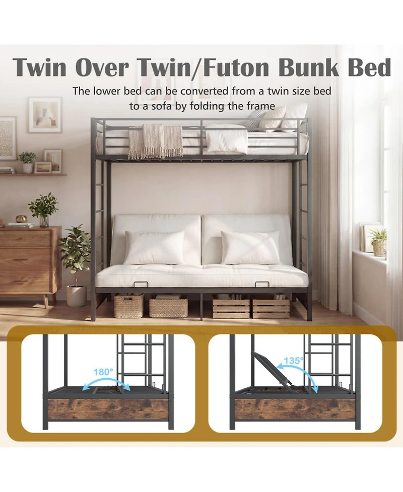 Sugift Twin Size Heavy Duty Metal Bunk Bed with Headboard and Footboard