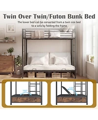 Sugift Twin Size Heavy Duty Metal Bunk Bed with Headboard and Footboard