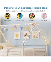 Sugift Twin over Twin House-Shaped Metal Bunk Bed with Roof and Ladder