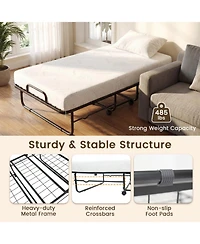 Sugift Twin Size Folding Rollaway Bed with 5-Inch Memory Foam Mattress and Metal Frame