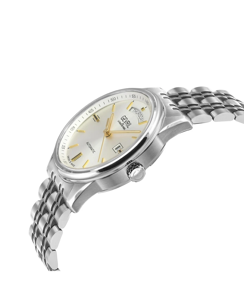 Gevril Men's Swiss Made Excelsior Swiss Automatic Silver Stainless Steel Bracelet Watch