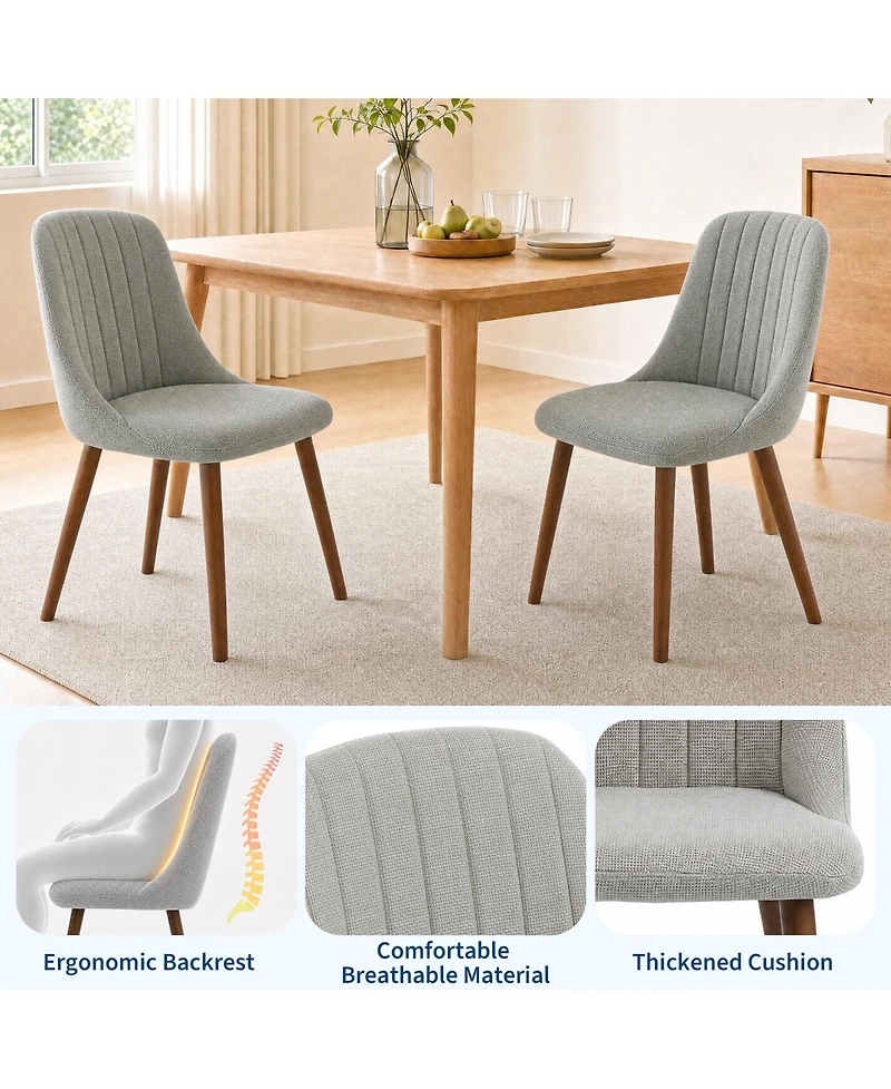Gaomon Set of 2 Mid Century Modern Fabric Dining Chairs, High Back Upholstered Side Accent Chairs with Wood Legs for Kitchen Living Room Bedroom