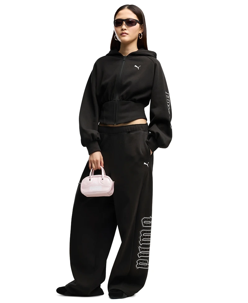 Puma Women's Street Glam Wide-Leg Slouchy Fleece Pants