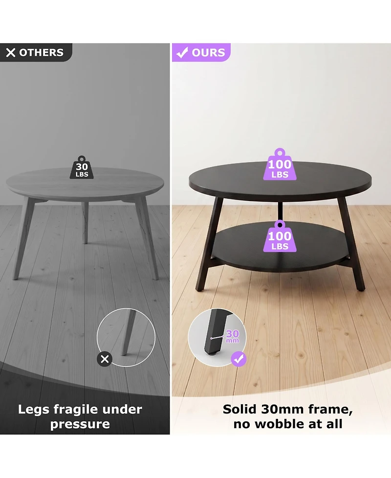 Aheaplus 2-Tier Large Modern Wood Circle Coffee Tables for Living Room