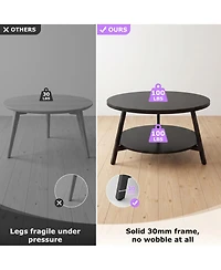 Aheaplus 2-Tier Large Modern Wood Circle Coffee Tables for Living Room