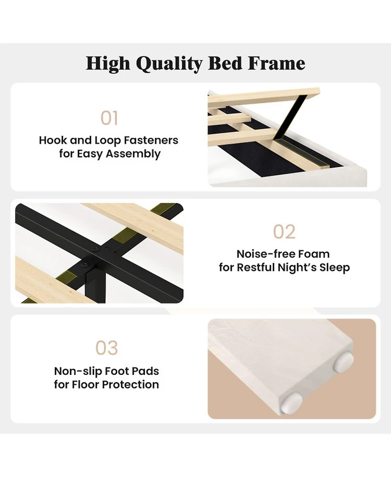 Sugift Twin Size Velvet Upholstered Platform Bed with Adjustable Channel Headboard