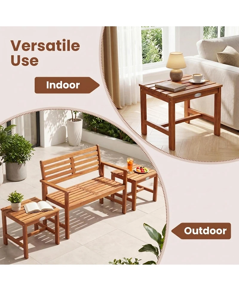 Sugift Square Acacia Wood Patio Side Table Set of 2 with Slatted Tabletop