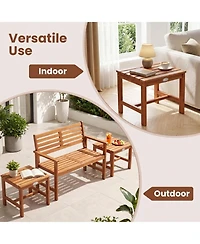 Sugift Square Acacia Wood Patio Side Table Set of 2 with Slatted Tabletop