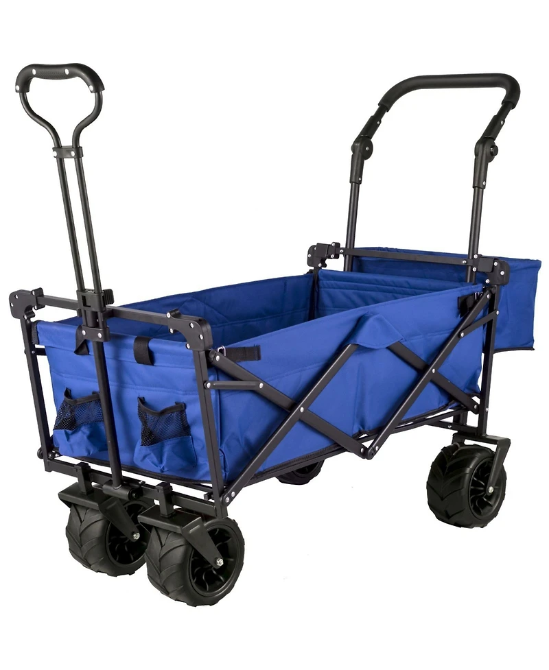 Mountaintop Extra Large Collapsible Garden Cart with Canopy, Rear Storage, Blue Foldable Wagon for Garden, Camping, Grocery, Shopping