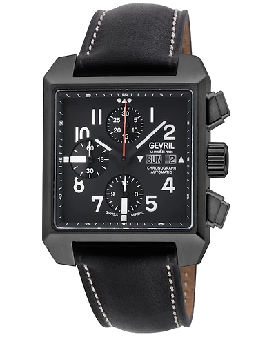 Gevril Men's Swiss Made Herald Square Swiss Automatic Black Italian Leather Strap Watch