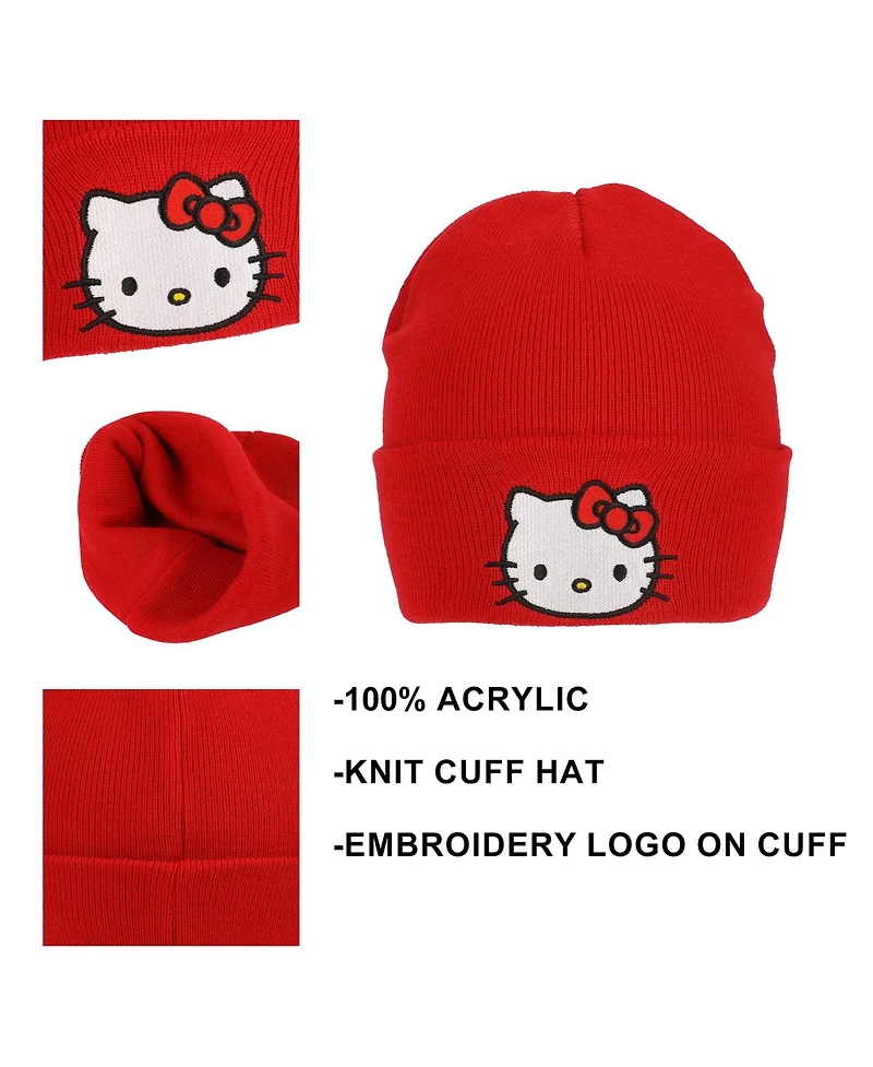 Hello Kitty Embroidered Character Face Cuff Beanie